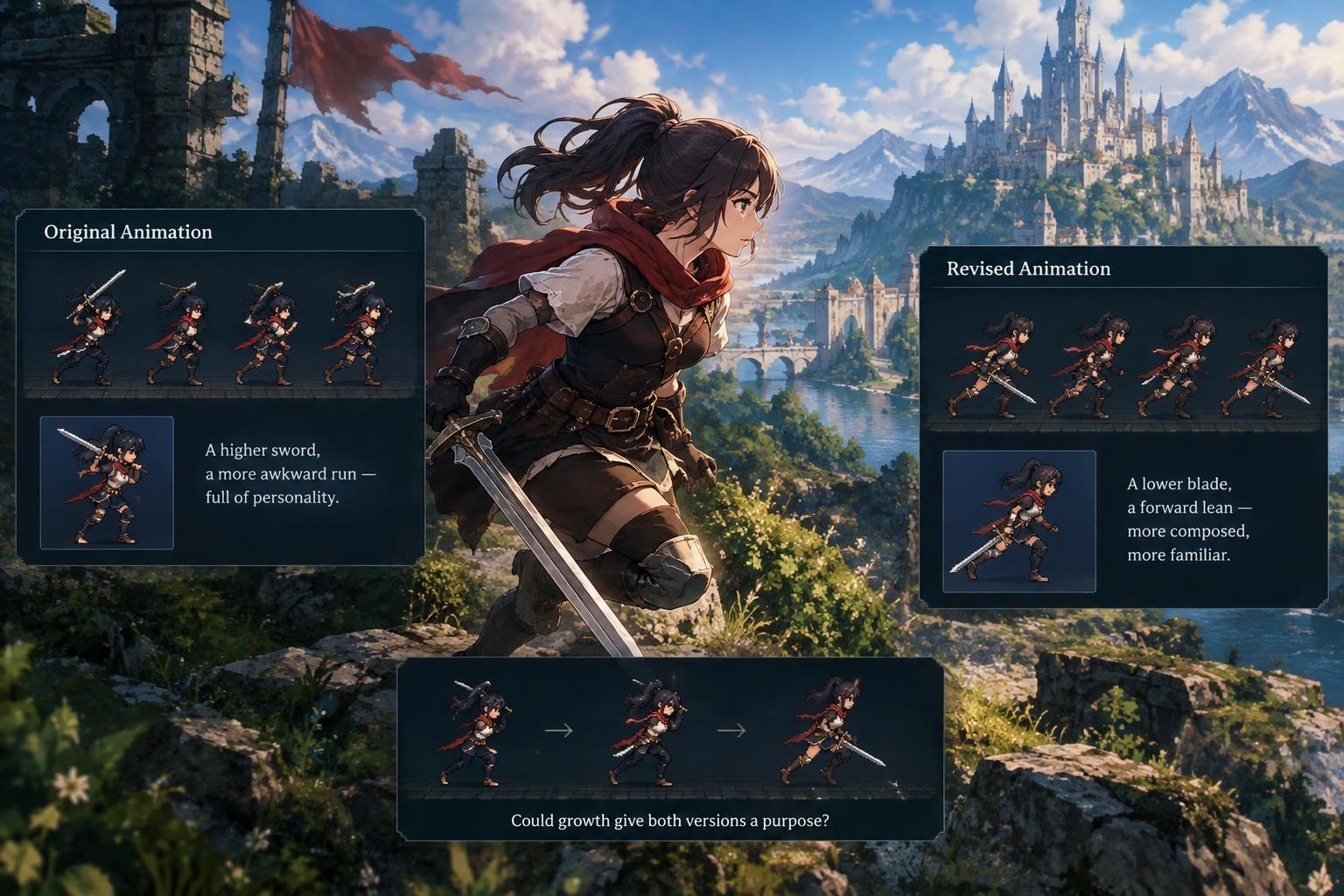 AI image: A Sword Swing, a Running Animation—and the Risk of Polishing Away Character